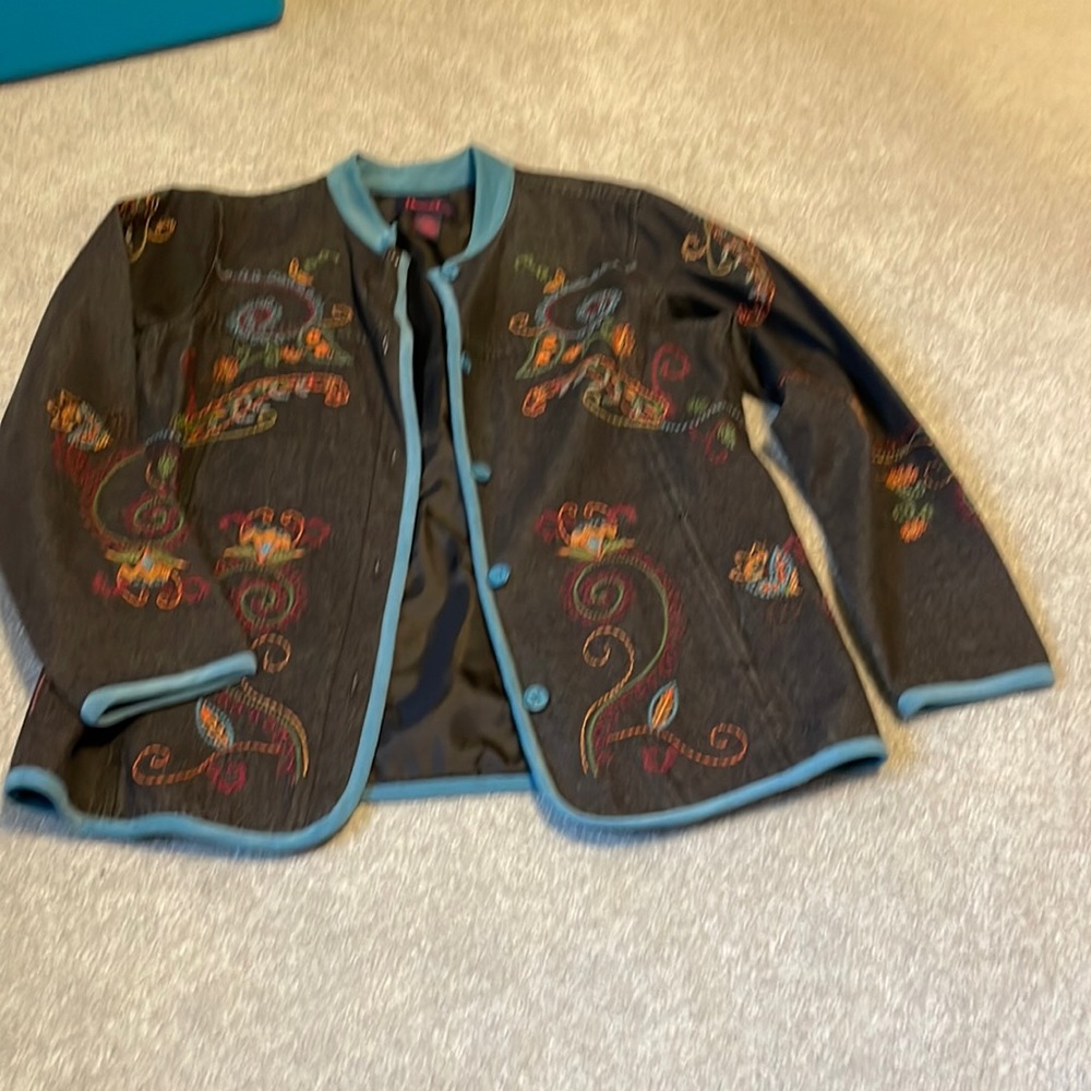Denim and company pantsuit fully embroidered teal color